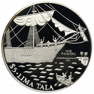 Tokelau, 5 Dollars 1993 Sailing ship Pandora