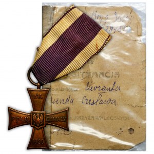 Krzyż Walecznych 1920, oryginalna wstążka, z legitymacją