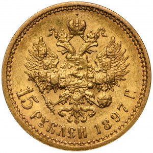 Russland, Nikolaus II., 15 Rubel St. Petersburg 1897 AГ