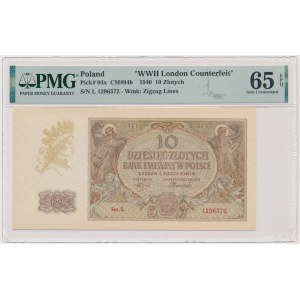10 gold 1940 - L. - London Counterfeit - PMG 65 EPQ