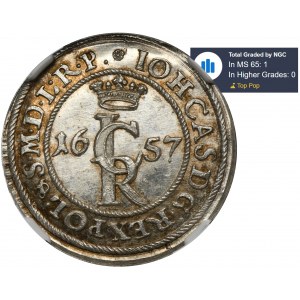 Jan II Kazimierz, Szeląg Gdansk 1657 PROBENBEMPFT - NGC MS65 - SEHR Selten