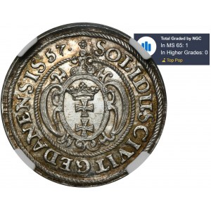 Jan II Kazimierz, Szeląg Gdansk 1657 PROBENBEMPFT - NGC MS65 - SEHR Selten