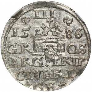 Stefan Batory, Trojak Riga 1586 - NGC MS66, kleiner Kopf