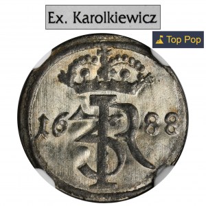 John III Sobieski, Shilling Danzig 1688 - NGC MS64, ex. Karolkiewicz