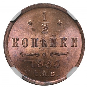 Rosja, Aleksander III, 1/2 Kopiejki Petersburg 1889 СПБ - NGC MS65 RB