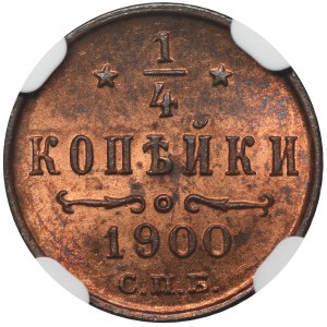Russia, Nicholas II, 1/4 Kopeck Petersburg 1900 СПБ - NGC MS65 RD