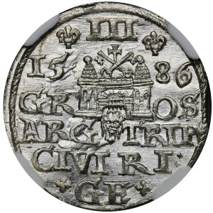 Stefan Batory, Trojak Ryga 1586 - NGC MS66, duża głowa