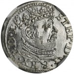 Stefan Batory, Trojak Ryga 1586 - NGC MS66, duża głowa