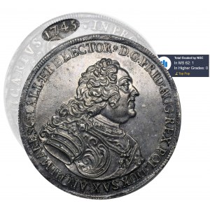 August III Sas, Vikar Taler Dresden 1745 - NGC MS62 - RARE