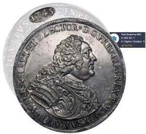 Augustus III of Poland, Vicariate Thaler Dresden 1745 - NGC MS62 - RARE