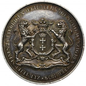 Brandt-Medaille, geprägt anlässlich des 25-jährigen Dienstjubiläums von Joachim Heinrich von Weickhmann als Bürgermeister von Danzig - RARE, SILBER