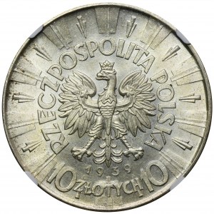 Piłsudski, 10 złotych 1939 - NGC MS65