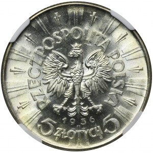 Pilsudski, 5 gold 1936 - NGC MS65 - BEAUTIFUL