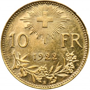 Switzerland, 10 Francs Bern 1922 B - Vreneli