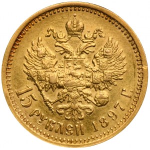 Rosja, Mikołaj II, 15 Rubli Petersburg 1897 AГ
