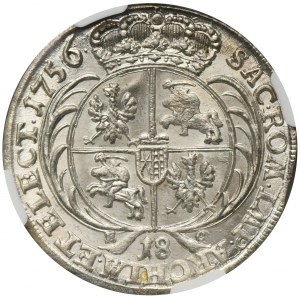 Augustus III of Poland, 18 Groschen Leipzig 1756 EC - NGC MS62 - large date