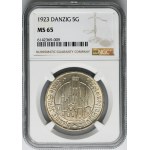 Wolne Miasto Gdańsk, 5 guldenów 1923 - NGC MS65 - ZJAWISKOWE