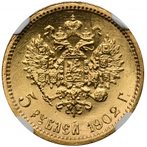 Russia, Nicholas II, 5 Rouble Petersburg 1902 AP - NGC MS65+