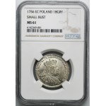 Augustus III of Poland, 1/4 Thaler Leipzig 1756 EC - NGC MS61 - small date