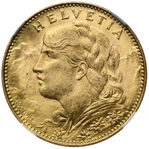 Switzerland, 10 Francs Bern 1922 B - NGC MS63 - Vreneli