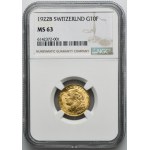 Schweiz, 10 Franken Bern 1922 B - NGC MS63 - Vreneli