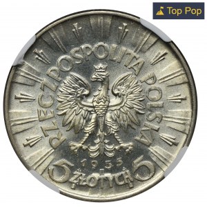 Piłsudski, 5 Zloty 1935 - NGC MS66 - SCHÖN