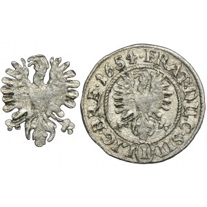 Schlesien, Herzogtum Legnicko-Brzesko-Wołowskie, Jerzy III Brzeski, Ludwik IV Legnicki und Krystian Wołowsko-Oławski, 1 Krajcar Brzeg 1654 - SEHR RAR
