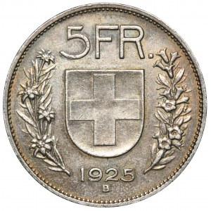 Szwajcaria, 5 Franków Berno 1925 B - RZADKI