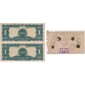 USA, Silver Certificate, 1 dolar 1899 - Speelman & White (2 szt.) + koperta z epoki - numery kolejne