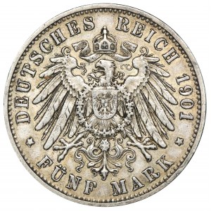Deutschland, Württemberg, Wilhelm II, 5 Mark Stuttgart 1901 F