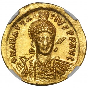 Cesarstwo Bizantyjskie, Anastazjusz I, Solidus - NGC Ch MS - ZNAKOMITY