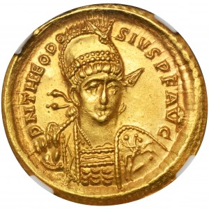 Roman Imperial, Theodosius II, Solidus - NGC Ch AU