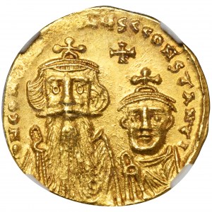 Cesarstwo Bizantyjskie, Konstans II z Konstantynem IV, Solidus - NGC MS