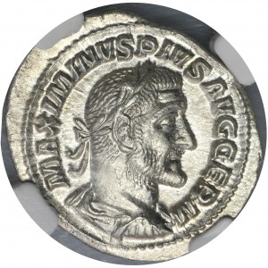 Roman Imperial, Maximinus I Thrax, Denarius - NGC MS- ex. Colosseum Collection