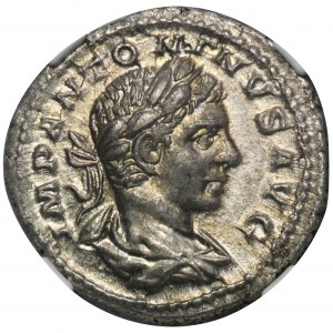 Roman Imperial, Elagabalus, Denarius - NGC Ch AU