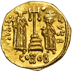 Byzantine Empire, Constans II, with Constantine IV, Heraclius and Tiberius, Solidus
