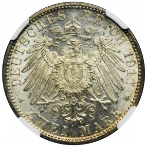 Niemcy, Bawaria, Regent Luitpold, 2 Marki Monachium 1911 D - NGC MS65