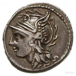 denar, Rzym; Aw: Głowa Romy w hełmie w lewo; Rw: Wiktor...