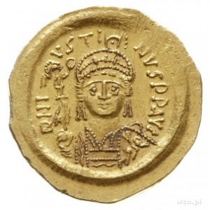 solidus ok. 566, Konstantynopol; Aw: Popiersie cesarza ...