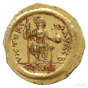 solidus ok. 566, Konstantynopol; Aw: Popiersie cesarza ...