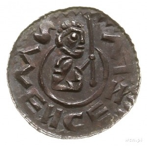 denar 1061-1086; Aw: Książę siedzący na tronie na wpros...
