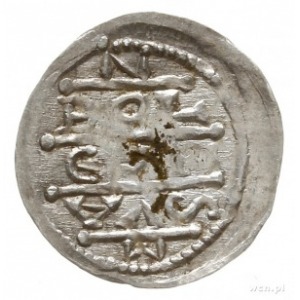 denar z lat 1157-1166; Aw: Cesarz siedzący na tronie na...