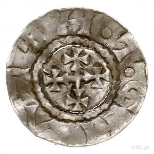 naśladownictwo denara krzyżowego z XI w.; Aw: Cztery kr...