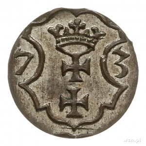 denar 1573, Gdańsk, kartusz tarczy herbowej z 12 łukami...