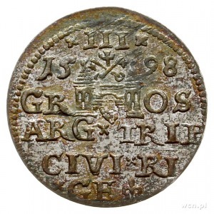 trojak 1598, Ryga, korona króla bez perełek; Iger R.98....