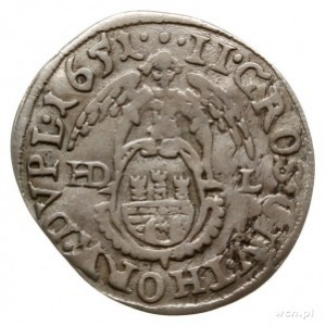 dwugrosz 1651, Toruń, odmiana bez obwódek; CNCT 1716 (R...