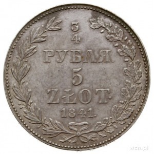 3/4 rubla = 5 złotych 1841 MW, Warszawa, odmiana z wach...