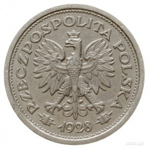 1 złoty 1928, Warszawa, napis PRÓBA pod nominałem, w ot...