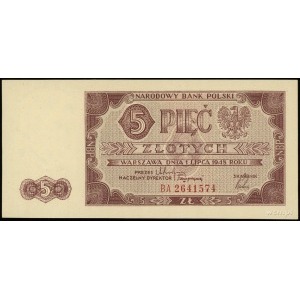 5 złotych 1.07.1948; seria BA, numeracja 2641574; Lucow...