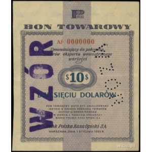 wzór bonu towarowego 10 dolarów 1.01.1960; granatowo-fi...